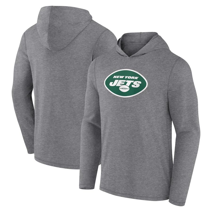 Men's New York Jets Heather Gray Primary Logo Long Sleeve Hoodie T-Shirt